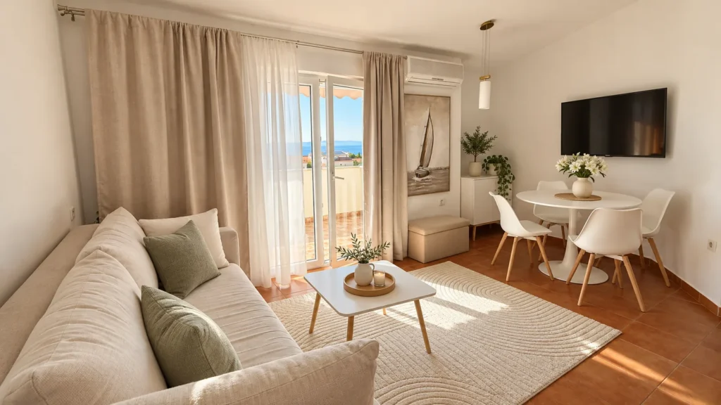 dnevni boravak Apartmana 1 s pogledom na more Tučepi